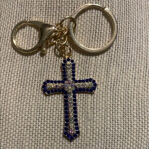 Blue and Gold Cross Keychain / purse charm